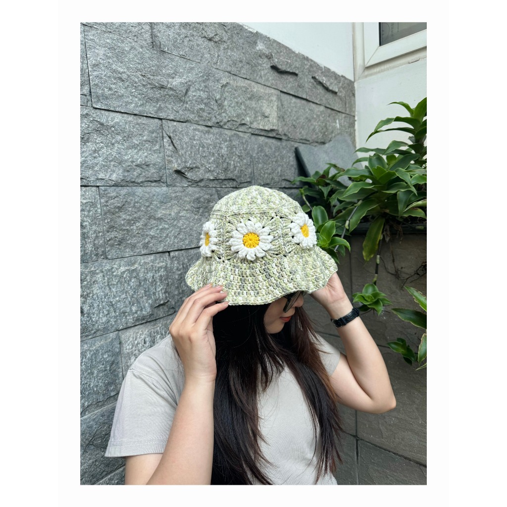 Nón Len Bucket Hoa Daisy Handmade