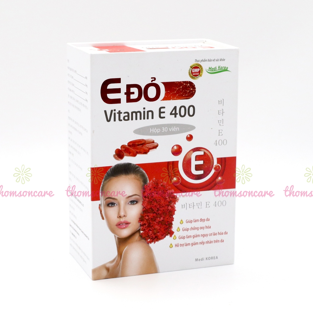 Vitamin E đỏ 400 - Giúp làm đẹp da, chống oxy hóa, giảm nếp nhăn, có thêm dầu hoa anh thảo - Hộp 30 viên
