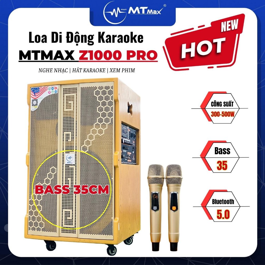Loa Kéo MTMAX Z1000Pro 3 Đường Tiếng, Bass35 Kèm 2 Micro Không Dây Cao Cấp Bảo Hành 12 Tháng