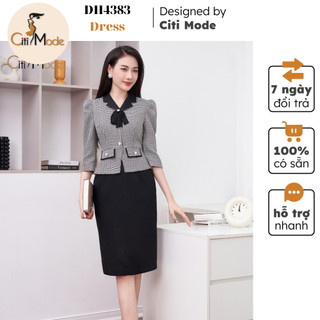 Đầm công sở CITI MODE FASHION dáng ôm peplum nanh sói đen phối chân váy đen DH4383