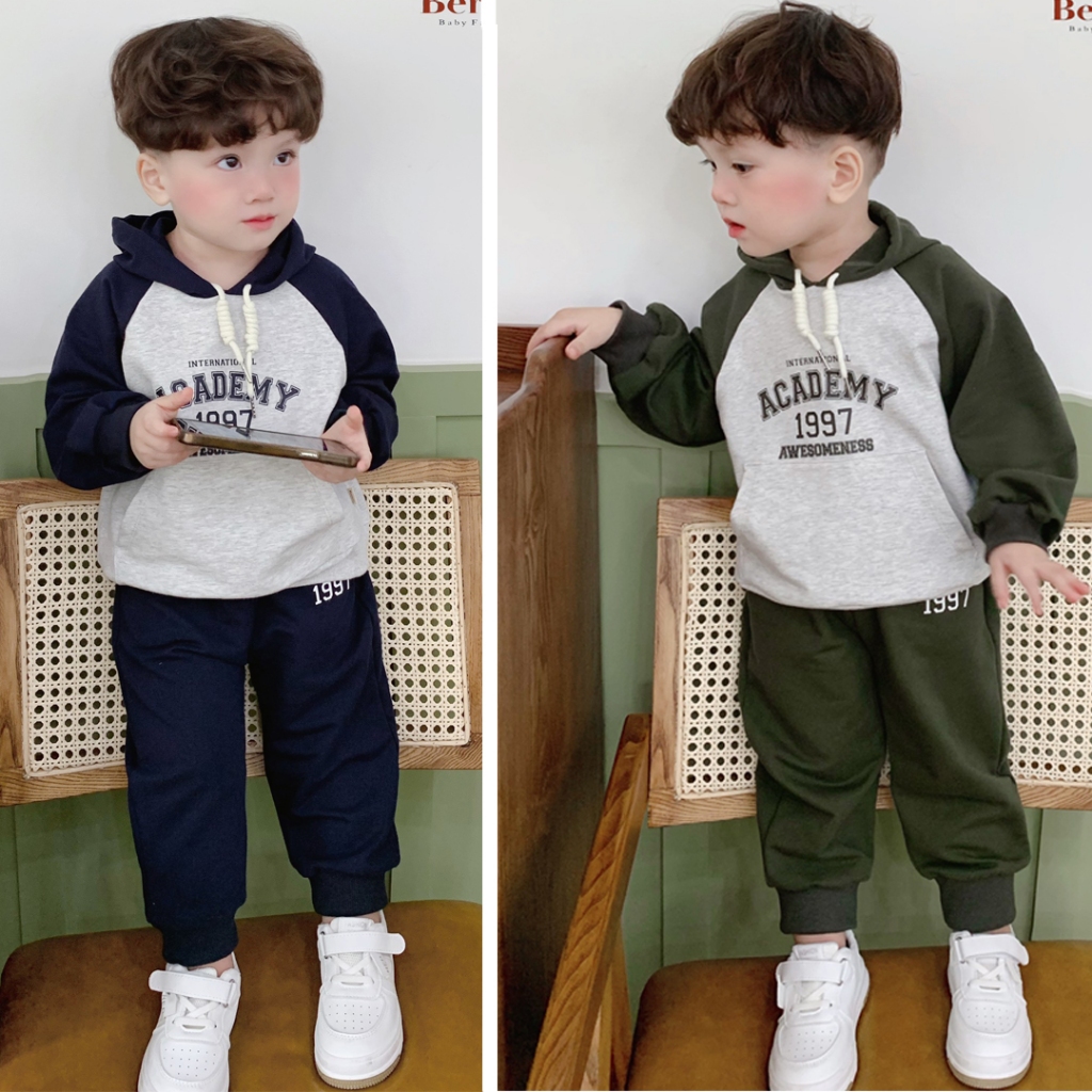 Bộ nỉ da cá bé trai hoodie ACADEMY 1997 Bernie - Bộ thu đông dài tay bé trai có mũ cho bé từ 9-23kg- 22B313 - 0923B020