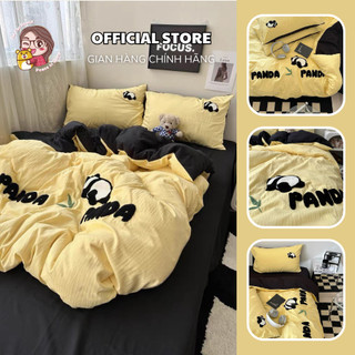 Bộ chăn ga gối đũi thêu panda - set 4 món - pishome