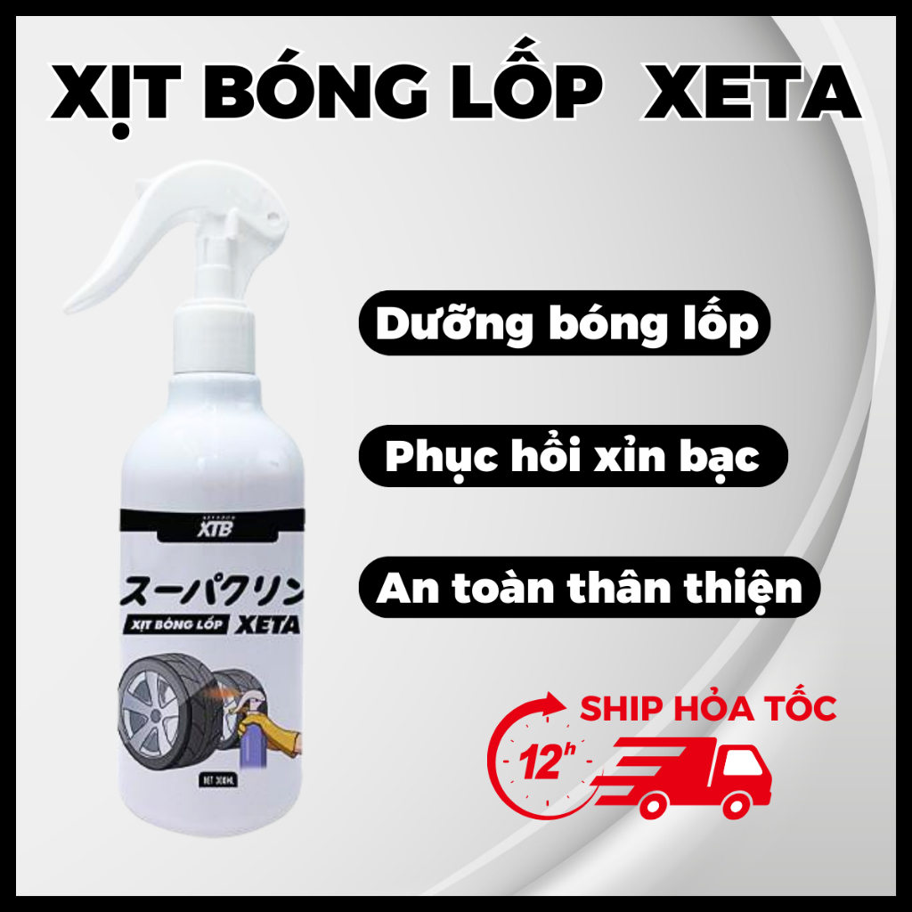 Xịt bóng lốp xe ô tô XETA - Dung dịch làm sạch, Dưỡng đen bóng và Bảo dưỡng bề mặt lốp xe - 300ml
