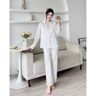 (M,L,XL)Bộ Pijama Lụa XƯỚC Dài Tay Trơn Cao Cấp, Bộ Mặc Nhà Viền Ren Sang Trọng hot trend.