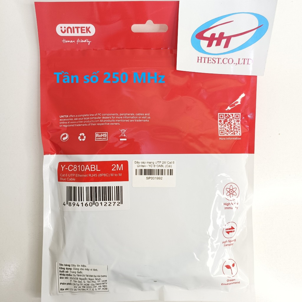 Dây cáp mạng UTP 2m 3m 5m 10m 15m Cat 6 Unitek - C18133BL - Hàng chính hãng