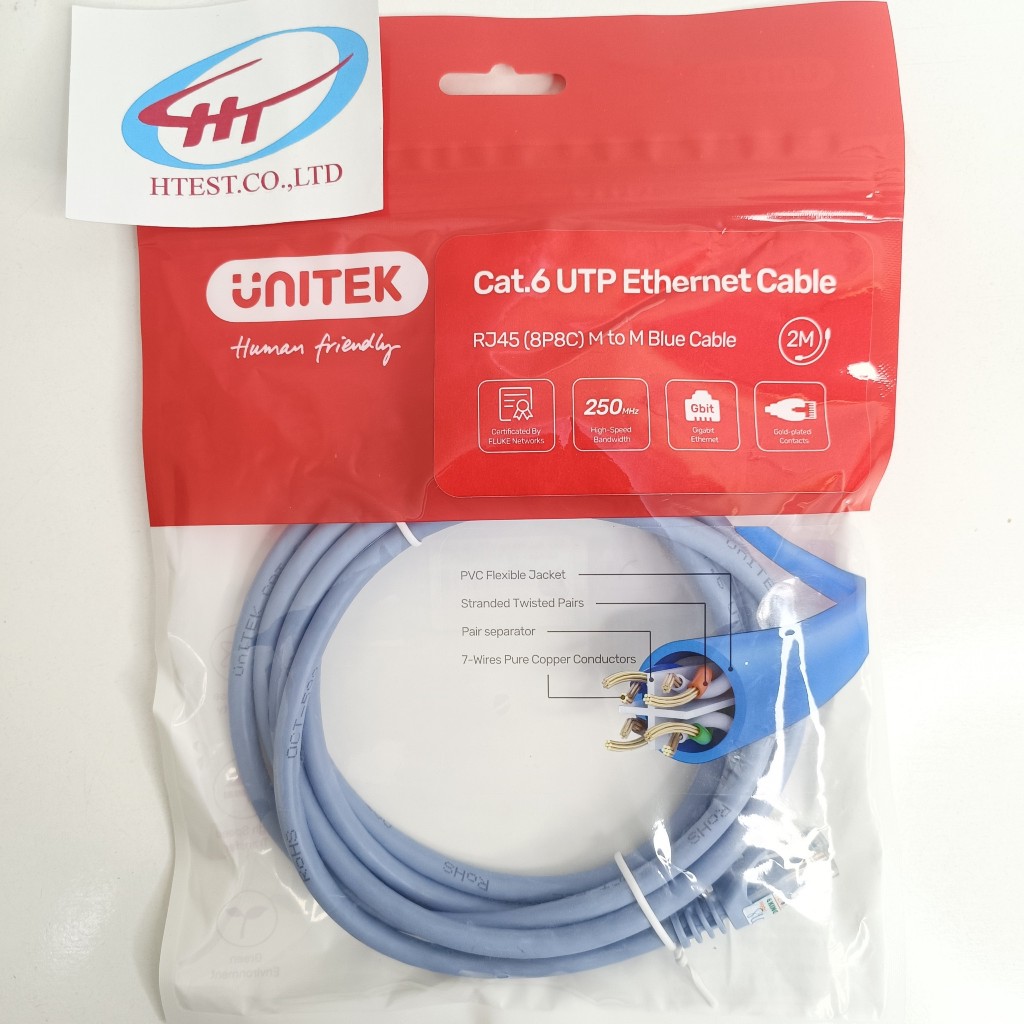 Dây cáp mạng UTP 2m 3m 5m 10m 15m Cat 6 Unitek - C18133BL - Hàng chính hãng