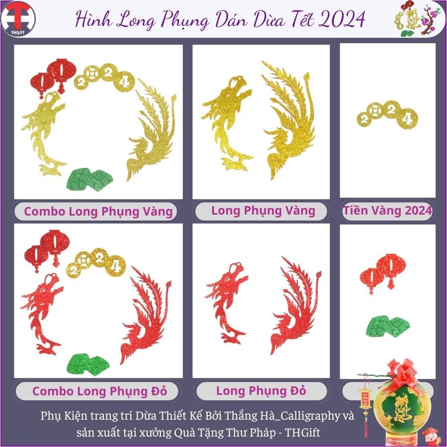 Xốp nhũ kim tuyến dán Dừa Long Phụng [Phụ Kiện Trang trí Dưa, Dừa Thư Pháp]