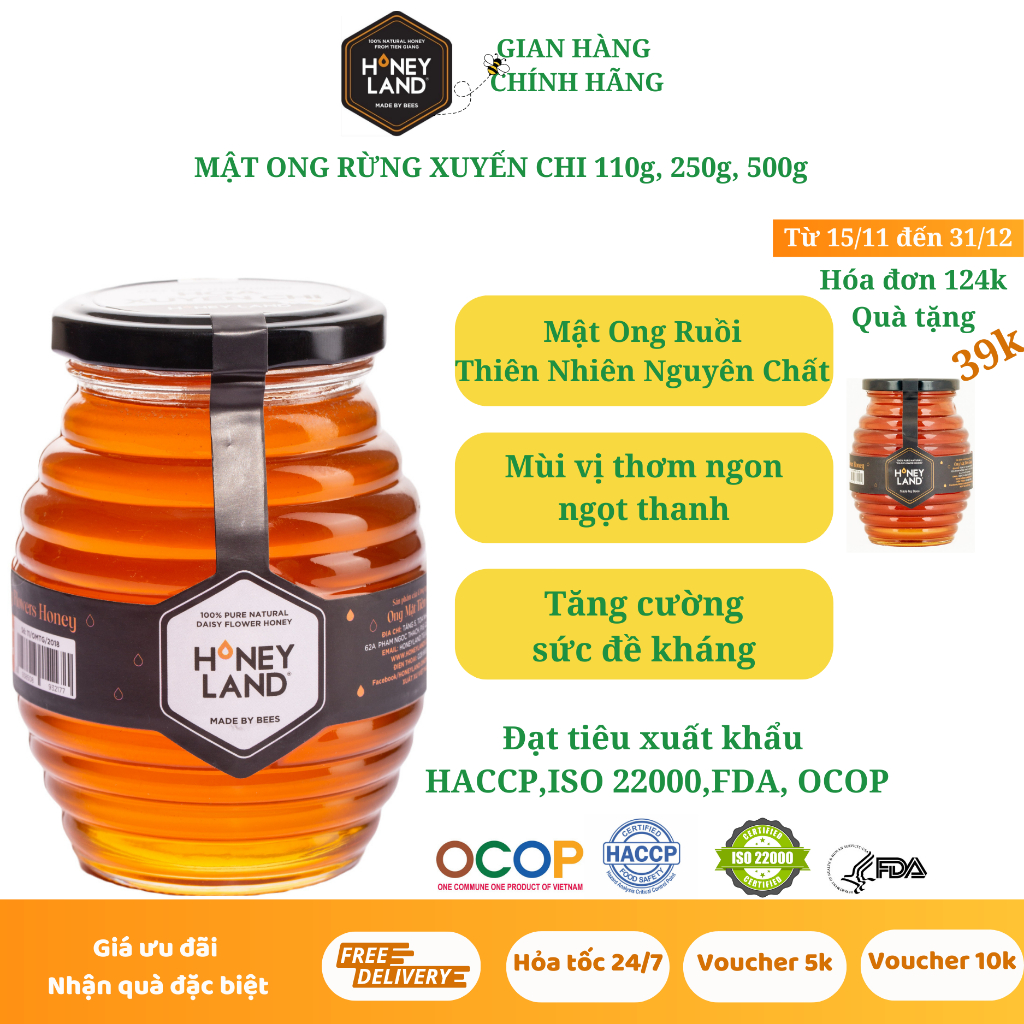 Mật ong rừng hoa Xuyến Chi HONEYLAND 110g, 250g, 500g mật ong nguyên chất