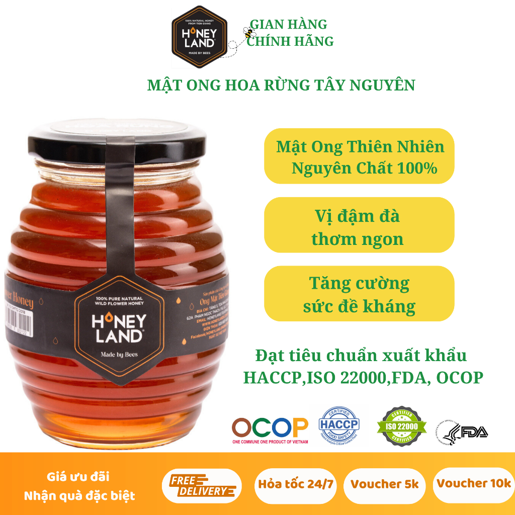 Mật ong rừng Tây Nguyên HONEYLAND 110g,250g,500g mật ong thiên nhiên nguyên chất