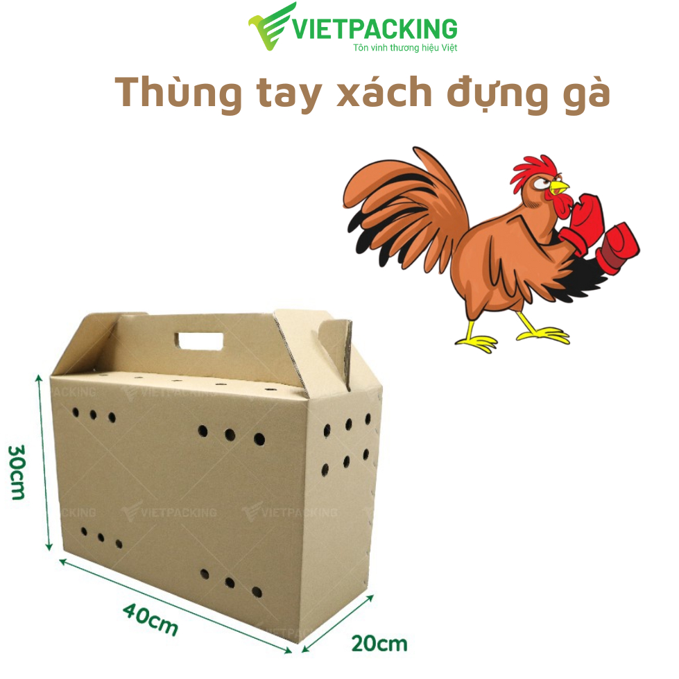 40x20x30 Combo 5 thùng carton đựng gà có quai trơn, thùng carton vietpacking V201