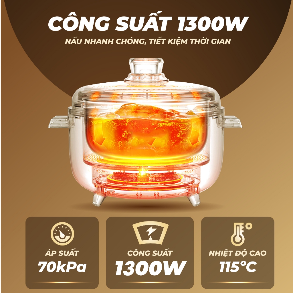 Nồi Áp Suất Điện Đa Năng Masuto 2 in1 Dung Tích 4L Công Suất 1300W Lòng Nồi 2 Ngăn