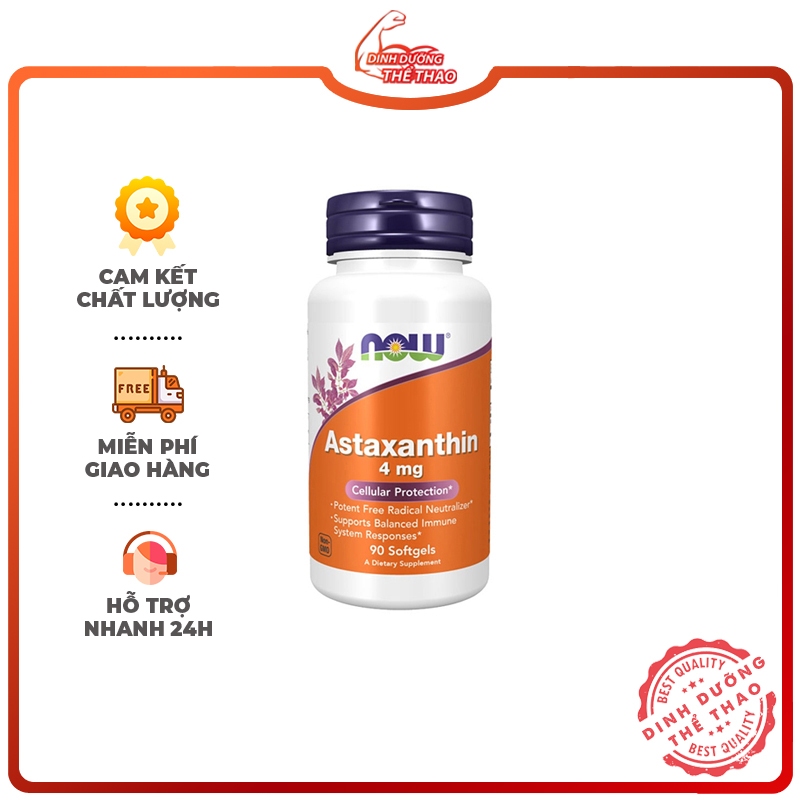 ASTAXANXIN viên chống oxy hoá Trẻ hoá cơ thể chống lão hoá NOW Astaxanthin 4mg 90 Viên Từ Mỹ