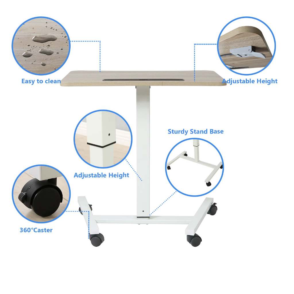Mxtark 28 inches  Single Leg Gas Spring Desk Height Adjustable Table with Wheels