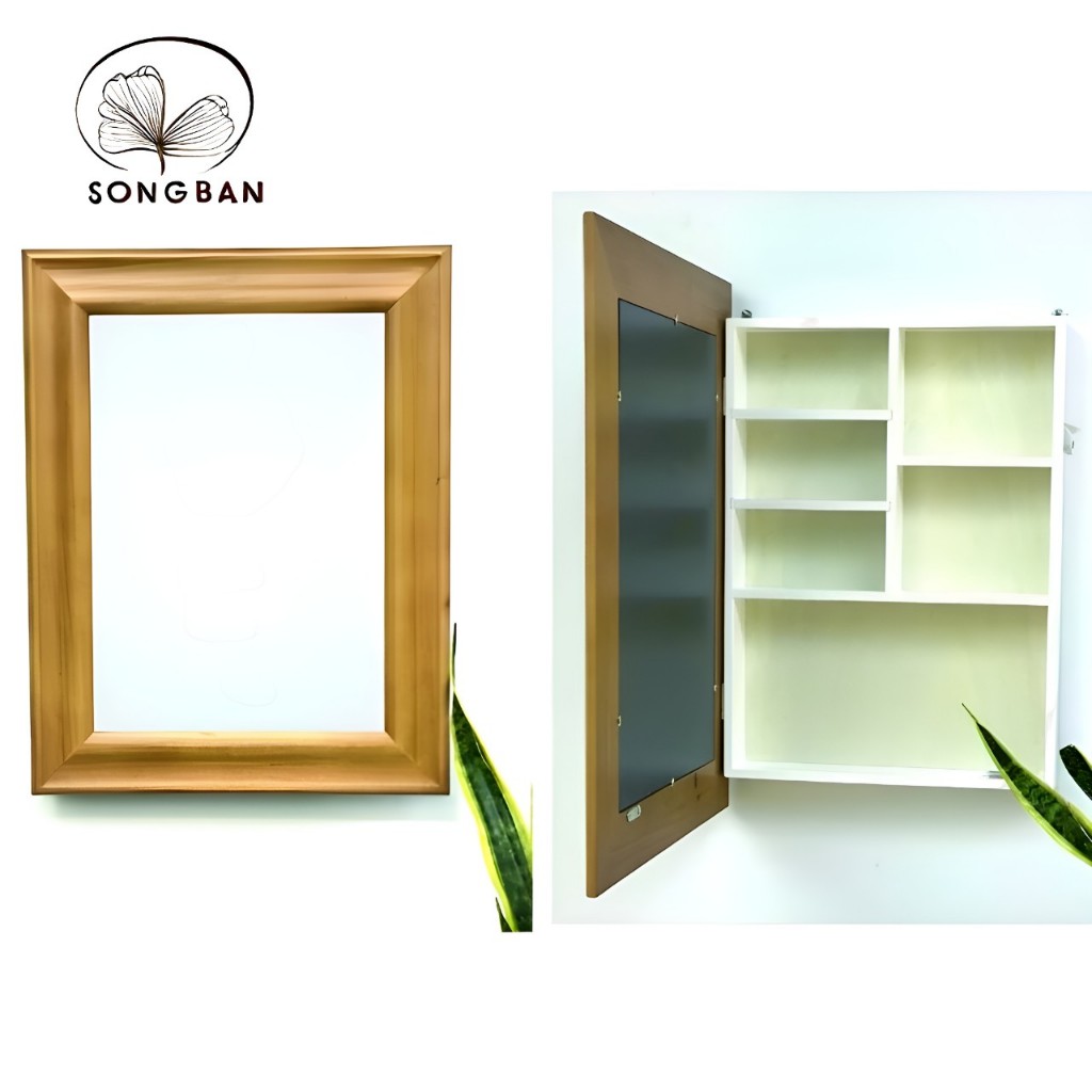 Combo 02 Tủ Gương Phòng Tắm Gỗ Thông Nhiều Màu Treo Tường 51.5 x 66.5 cm, Tủ Gương Lavabo - Hàng VN 
