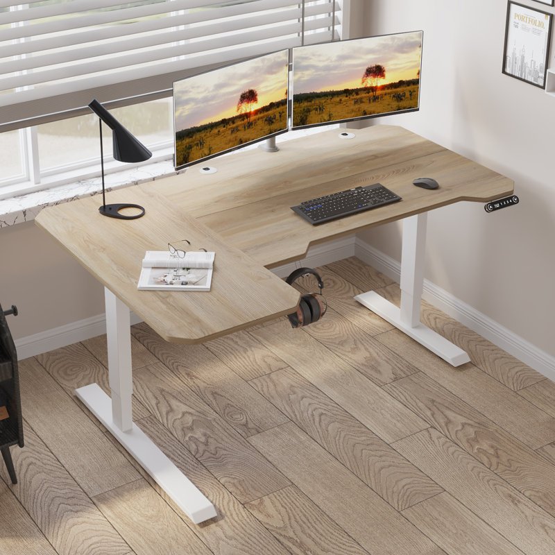 Mxtark 59 inches 1.5M Electric Standing Desk Single Motor Desk  Height Adjustable Stand  Desk 150cm L shape with  wheels