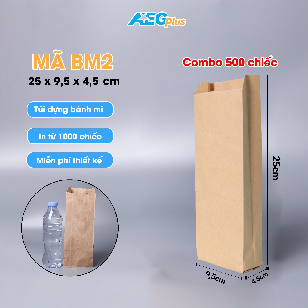 500 chiếc Túi giấy Kraft đựng bánh mì mã BM2 dùng đựng bánh mì truyền thống, bánh chuối chiên, bánh bao, đồ ăn vặt,...
