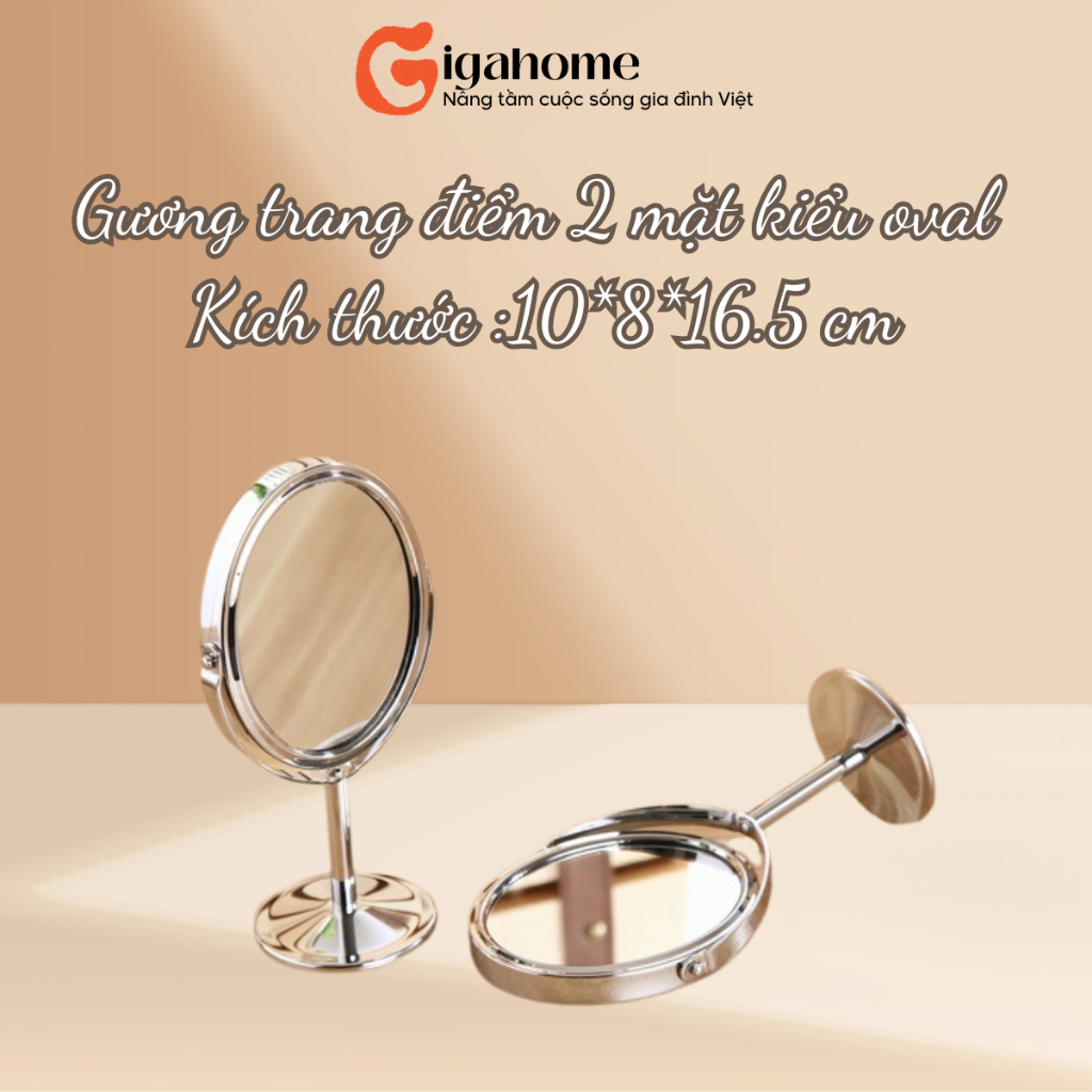 Gương Trang Điểm 2 Mặt GIGAHOMEVN Để Bàn Xoay 360 Độ, Thiết Kế Nhỏ Gọn 3561