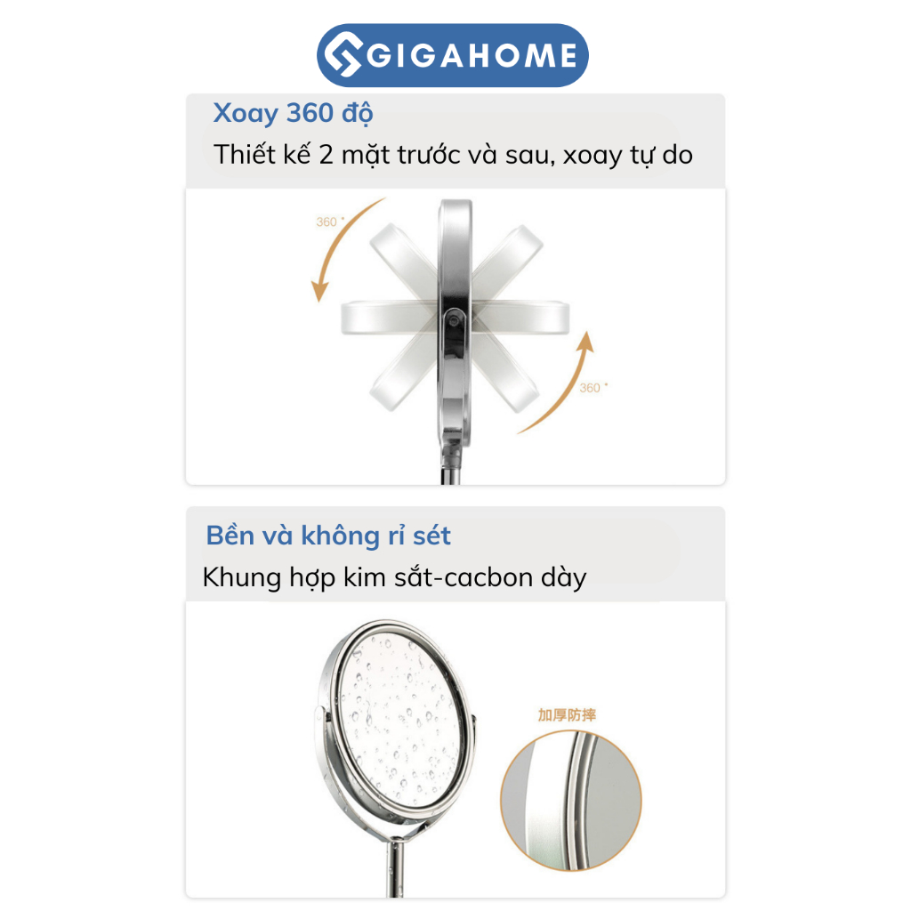Gương Trang Điểm 2 Mặt GIGAHOMEVN Để Bàn Xoay 360 Độ, Thiết Kế Nhỏ Gọn 3561