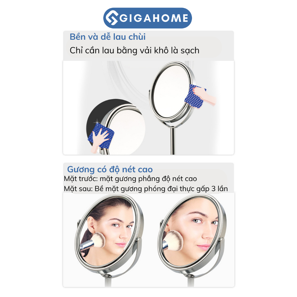 Gương Trang Điểm 2 Mặt GIGAHOMEVN Để Bàn Xoay 360 Độ, Thiết Kế Nhỏ Gọn 3561