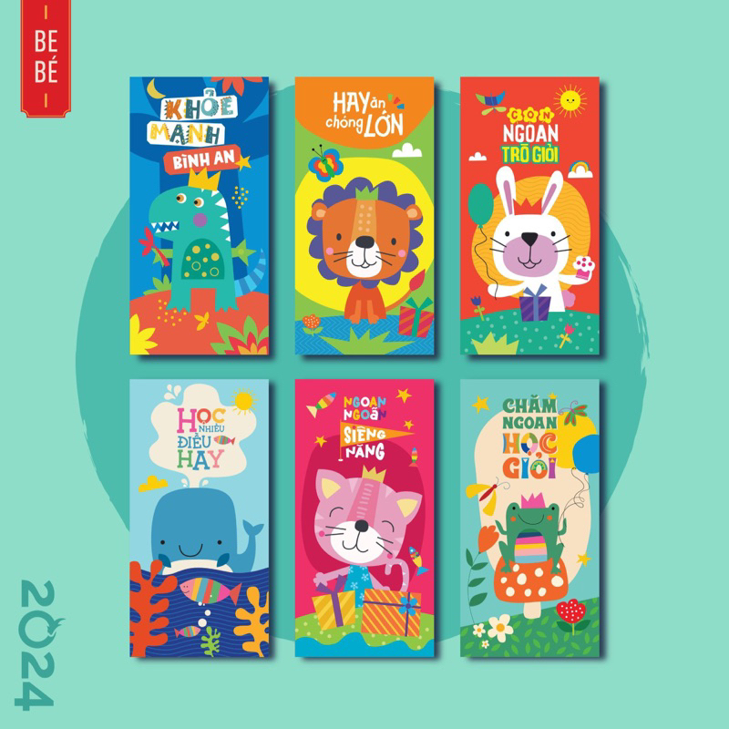 Set 6 lì xì Tết hoạ tiết ngộ nghĩnh cho bé