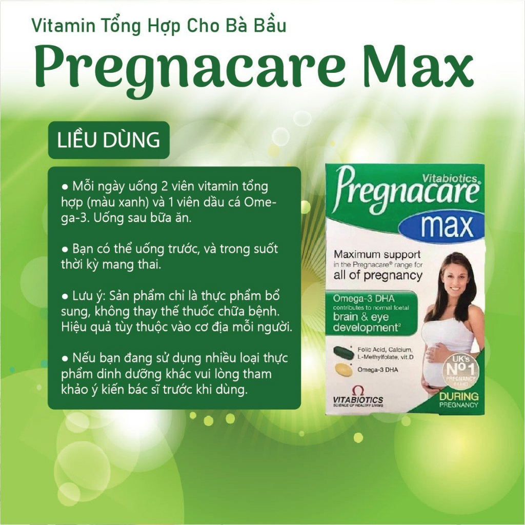 Vitamin tổng hợp bầu Pregnacare Max Vitabiotics 84 viên bổ sung vitamin, acid folic và DHA cho bà bầu của Anh