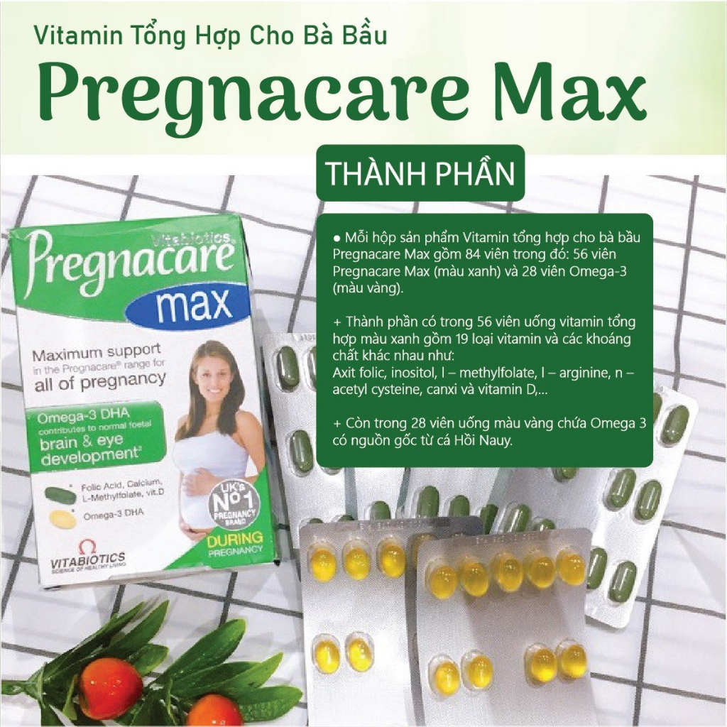 Vitamin tổng hợp bầu Pregnacare Max Vitabiotics 84 viên bổ sung vitamin, acid folic và DHA cho bà bầu của Anh
