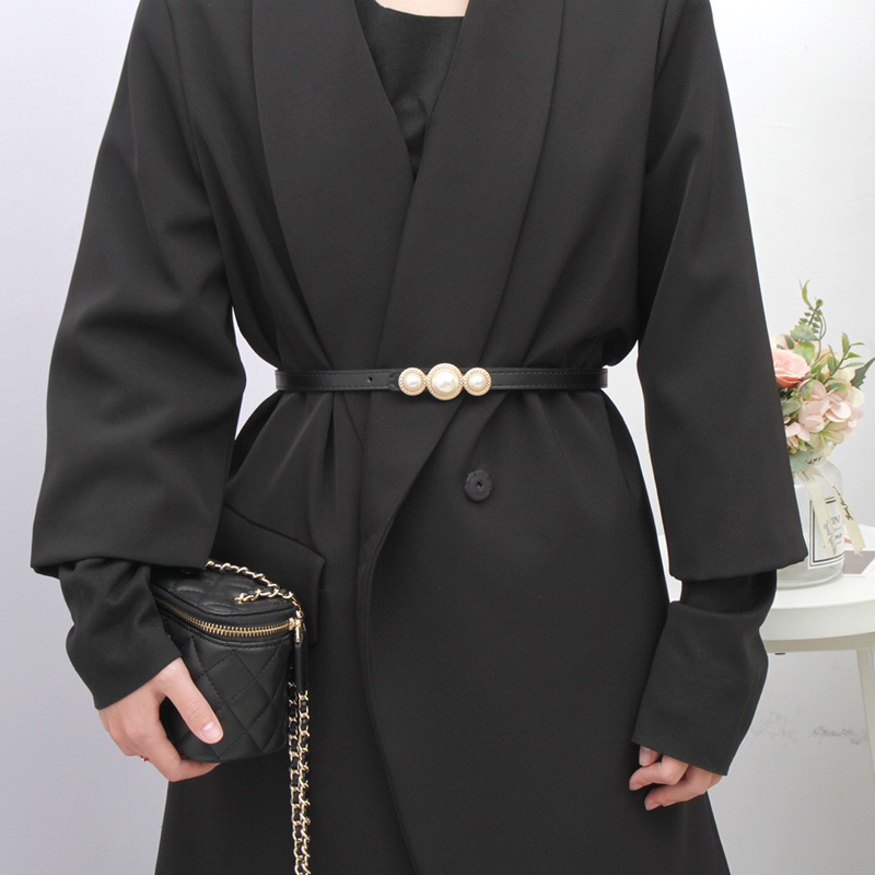 Thắt Lưng/ Đai Váy Dây Da bản nhỏ 1.2cm Ba Hạt Ngọc Cao Cấp Dễ Phối Đồ Mẫu 2024