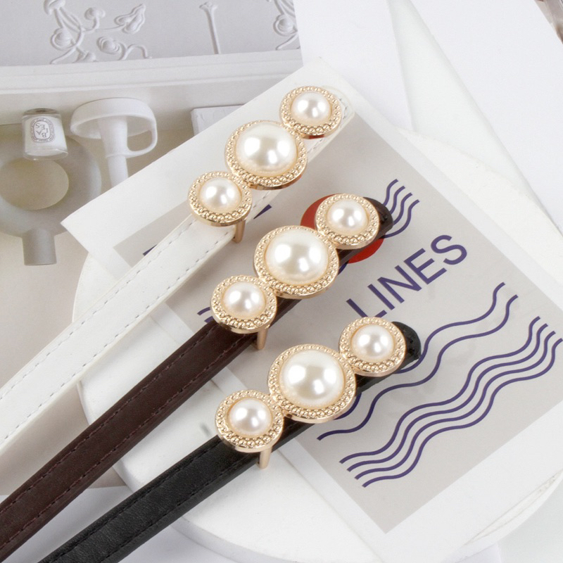 Thắt Lưng/ Đai Váy Dây Da bản nhỏ 1.2cm Ba Hạt Ngọc Cao Cấp Dễ Phối Đồ Mẫu 2024