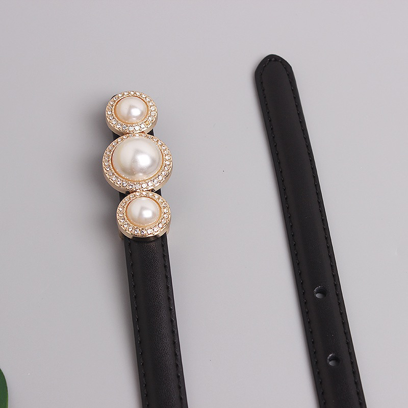 Thắt Lưng/ Đai Váy Dây Da bản nhỏ 1.2cm Ba Hạt Ngọc Cao Cấp Dễ Phối Đồ Mẫu 2024