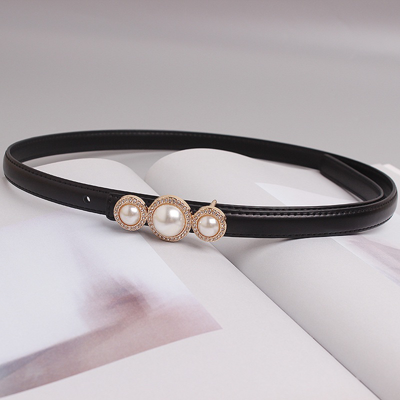 Thắt Lưng/ Đai Váy Dây Da bản nhỏ 1.2cm Ba Hạt Ngọc Cao Cấp Dễ Phối Đồ Mẫu 2024