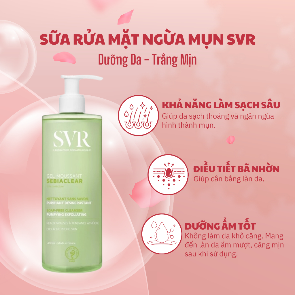 Sữa Rửa Mặt SVR Sebiaclear Gel Moussant Làm Sạch Sâu - SVR Loại Bỏ Tế Bào Chết Trên Da - Gel Rửa Mặt Sạch Dầu Ẩm Mịn Da
