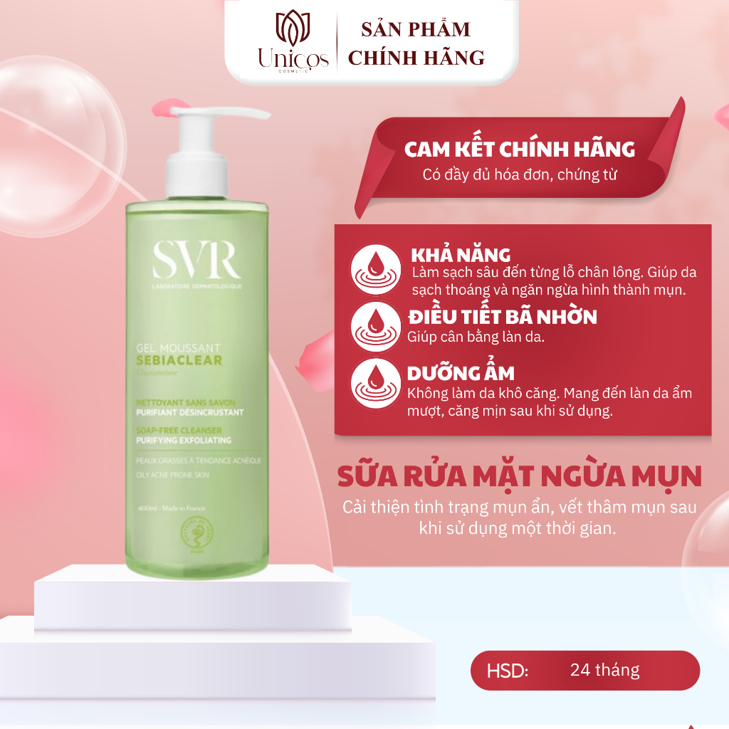 Sữa Rửa Mặt SVR Sebiaclear Gel Moussant Làm Sạch Sâu - SVR Loại Bỏ Tế Bào Chết Trên Da - Gel Rửa Mặt Sạch Dầu Ẩm Mịn Da