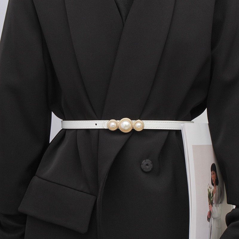 Thắt Lưng/ Đai Váy Dây Da bản nhỏ 1.2cm Ba Hạt Ngọc Cao Cấp Dễ Phối Đồ Mẫu 2024