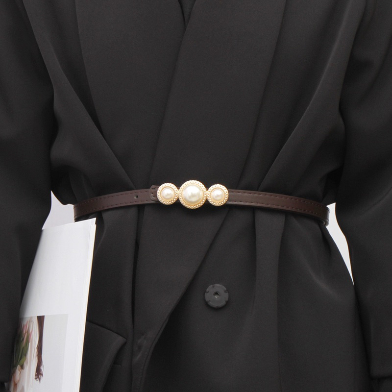 Thắt Lưng/ Đai Váy Dây Da bản nhỏ 1.2cm Ba Hạt Ngọc Cao Cấp Dễ Phối Đồ Mẫu 2024