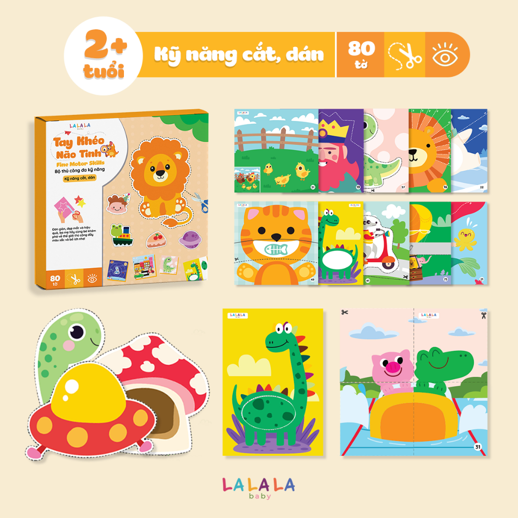 Bộ Đồ Chơi Giấy Thủ Công Luyện Kỹ Năng Cắt Dán 80 Tờ Cho Bé  - Tay Khéo Não Tinh - LaLaLa Baby