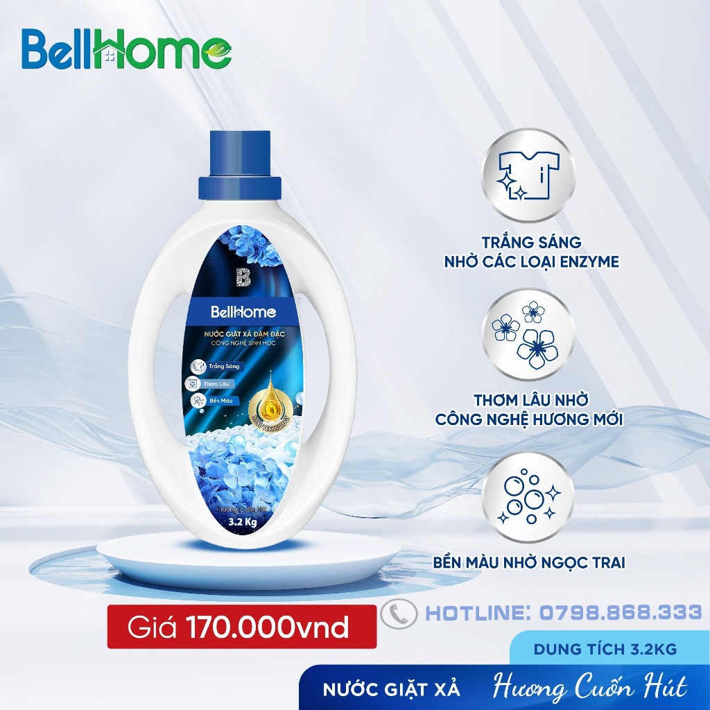Nước Giặt Xả Sinh Học Bell Home 3,2KG Hương Nước Hoa Giúp Áo Quần Lưu Hương Lâu Và Làm Sạch Vượt Trội