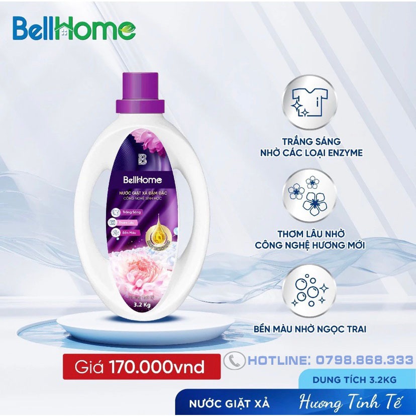 Nước Giặt Xả Sinh Học Bell Home 3,2KG Hương Nước Hoa Giúp Áo Quần Lưu Hương Lâu Và Làm Sạch Vượt Trội