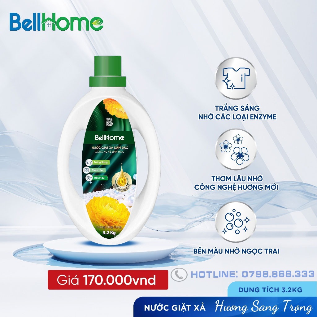 Nước Giặt Xả Sinh Học Bell Home 3,2KG Hương Nước Hoa Giúp Áo Quần Lưu Hương Lâu Và Làm Sạch Vượt Trội