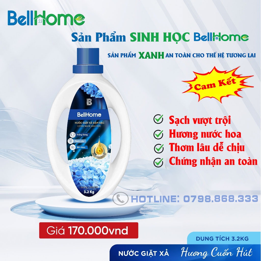 Nước Giặt Xả Sinh Học Bell Home 3,2KG Hương Nước Hoa Giúp Áo Quần Lưu Hương Lâu Và Làm Sạch Vượt Trội