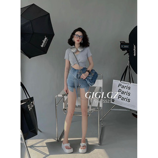 Set áo croptop mix quần short nòi túi GIGI