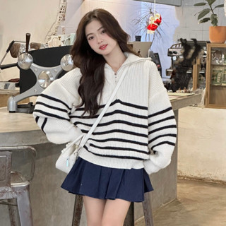 (HÀNG LOẠI 1) Áo len kẻ khoá kéo chui đầu cổ cao