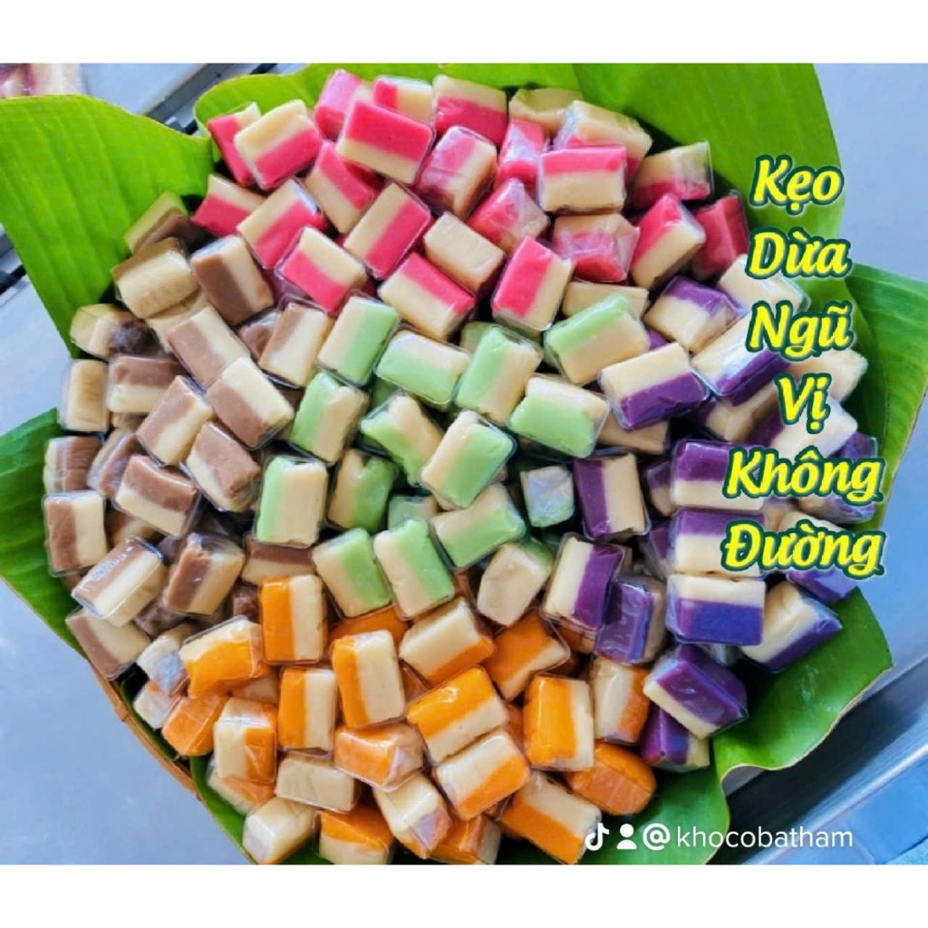 Kẹo dừa không đường ngũ vị 250g- đặc sản Bến Tre - Bánh kẹo Tết