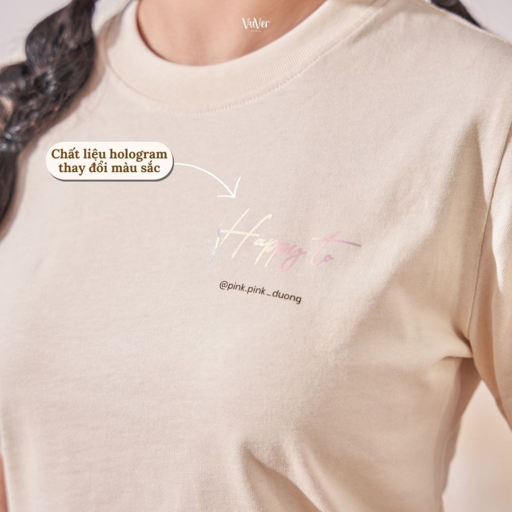 - IN TÊN BẠN - Áo baby tee/T-Shirt in chữ "Happy to" - Hình in Hologram đổi màu - vuver.vn