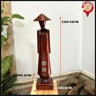 Tượng gỗ Mis Việt Nam - Tượng gỗ cô gái với áo dài Việt Nam - Quà Tặng Bản Sắc Việt Nam - Cao 25cm - Gỗ đỏ nâu