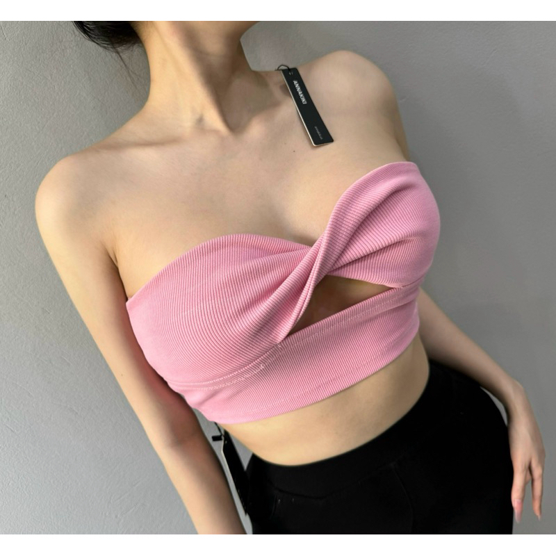 Áo ống xoắn croptop hai lớp ANNAKIKI chất thun tăm- A62