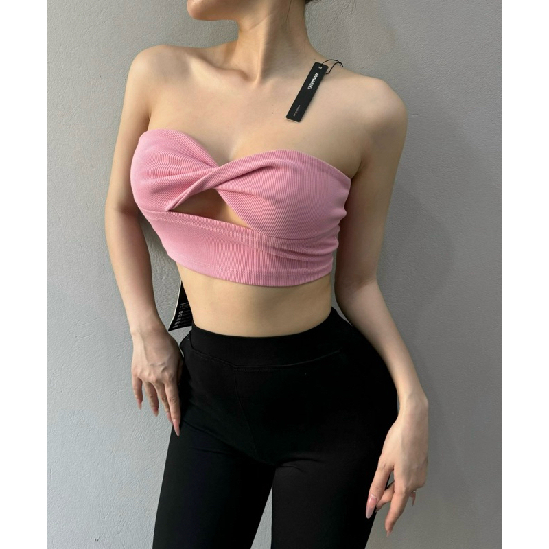 Áo ống xoắn croptop hai lớp ANNAKIKI chất thun tăm- A62