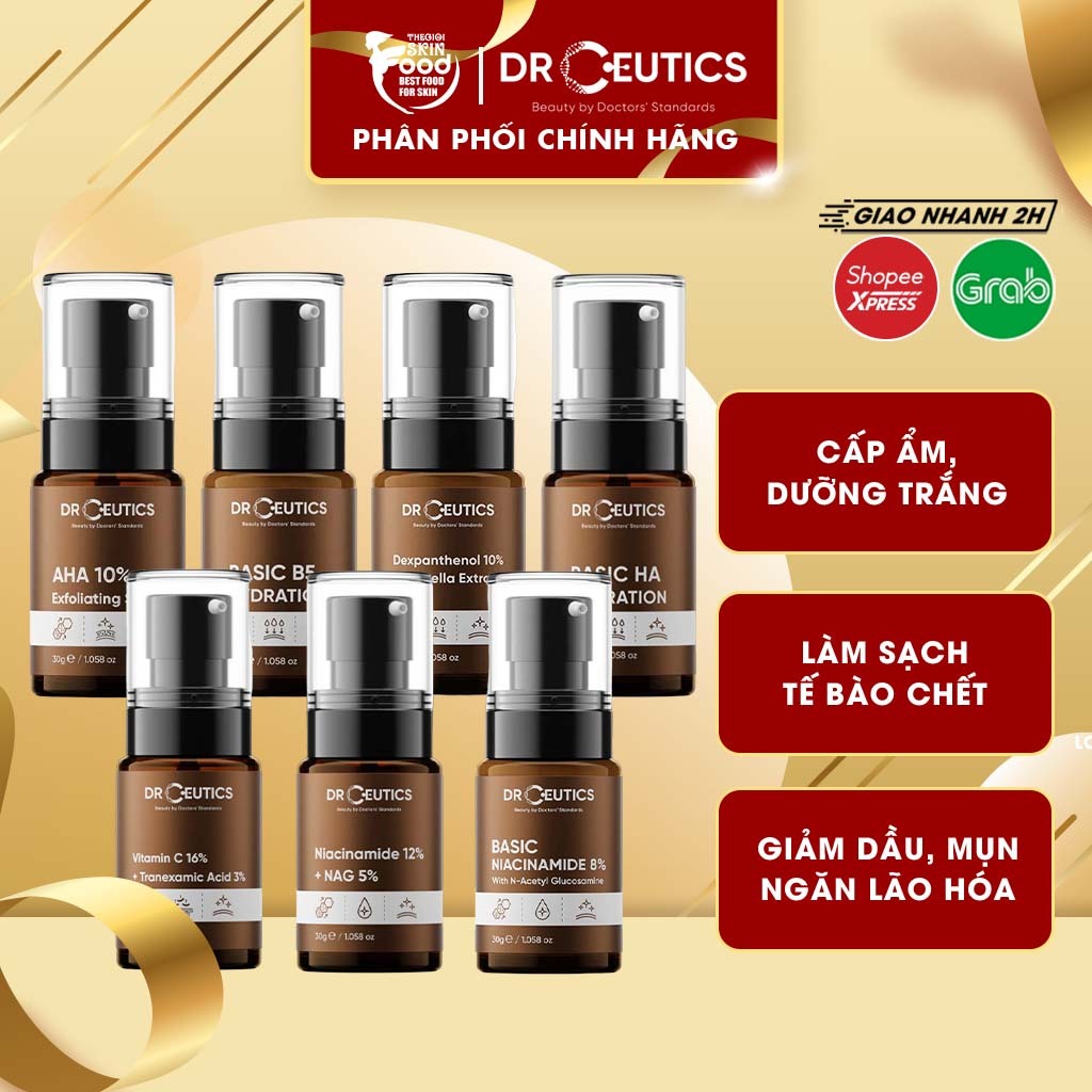 Serum Drceutics Vitamin C, HA Hydration, AHA, BHA, B5, Niacinamide, Dưỡng Trắng Da, Giảm Mụn, Phục Hồi Da 30g Cấp Ẩm