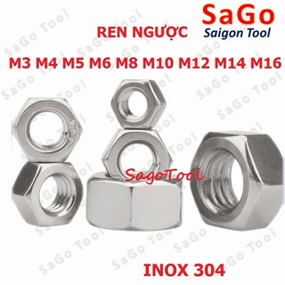 Đai ốc ren trái, tán ecu ren ngược inox 304 dùng cho bulong m3 đến m16