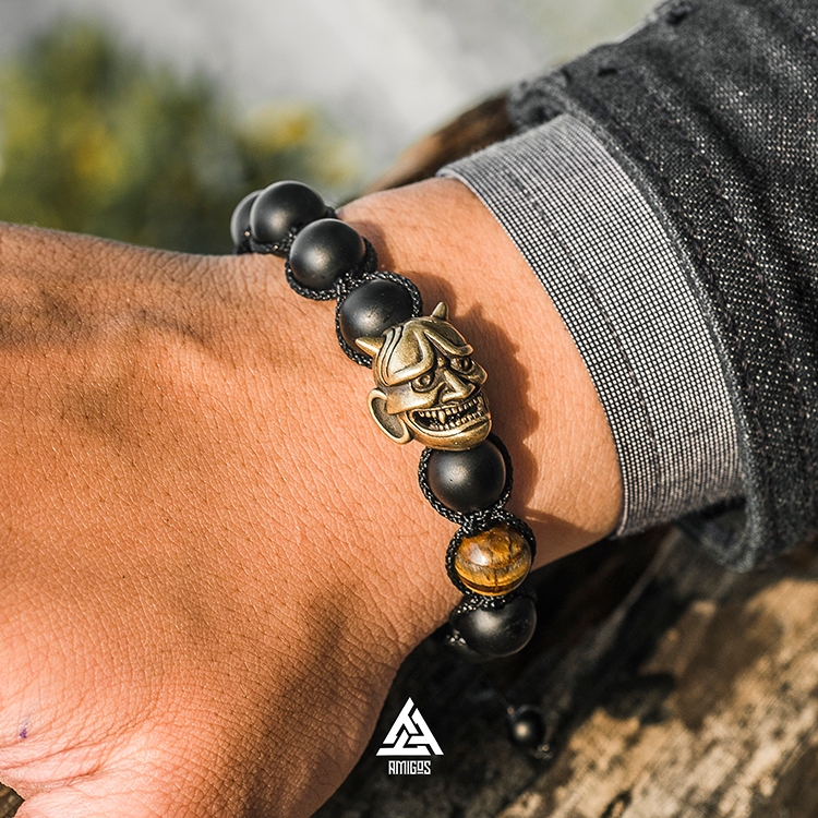 Vòng tay nam, handmade, đẹp, không gỉ, Vòng tay Chuỗi Hạt Oni Mix Đá Mắt Hổ Vàng - Amigos