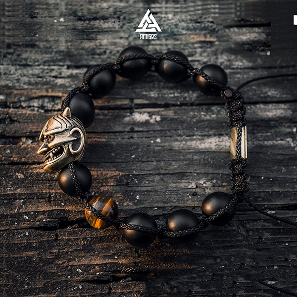 Vòng tay nam, handmade, đẹp, không gỉ, Vòng tay Chuỗi Hạt Oni Mix Đá Mắt Hổ Vàng - Amigos